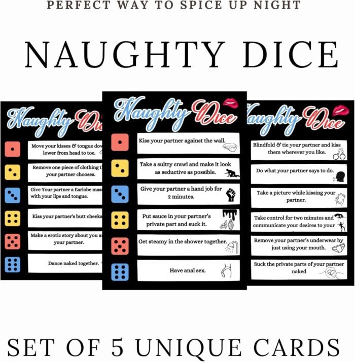 Set of 5 Sex Dice Card Game for Couples - Fun and Naughty Date Night Ideas, Exciting Activities and Games for Unisex Adult - Image 2