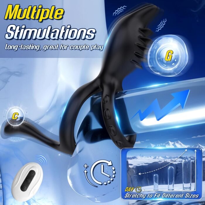 Remote Control Vibrating Cock Ring Clitoral Stimulator, 7 Vibration Penis Ring Vibrator for Men Erection, Silicone Adult Sex Toys for Men Women, Adjustable Perineum G spot Stimulation Couple Vibrator - Image 4