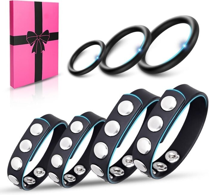 7 Pcs Silicone Cock Penis Rings Set Male Sex Toys, Adjustable Soft Silicone Male Penis and Ball Rings Sexual for Erection Enhancing Long Lasting Stronger, Adult Sex Toy for Men Gay or Couples Pleasure