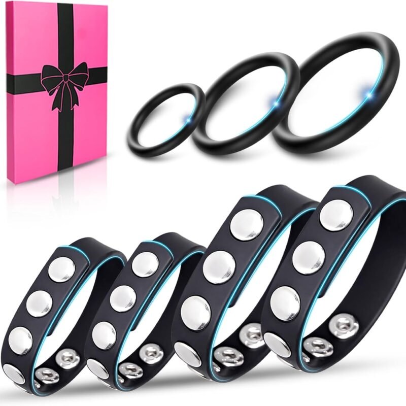 7 Pcs Silicone Cock Penis Rings Set Male Sex Toys, Adjustable Soft Silicone Male Penis and Ball Rings Sexual for Erection Enhancing Long Lasting Stronger, Adult Sex Toy for Men Gay or Couples Pleasure
