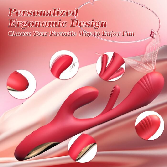 APP Control Vibrator Sex Toy for Women-G Spot Vibrator Flapping Rabbit Vibrator Dildo for Woman Couple Nipple Anal Stimulation, Silicone Vibrator with 7 Licking 7 Vibrating Modes (Red) - Image 4