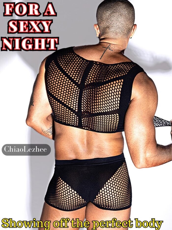 Men's Tank Tops Mens Sexy Sheer Mesh Fishnet Crop Top Shirt Sissy Lingerie Man Underwear for Men Clothes Gay - Image 3