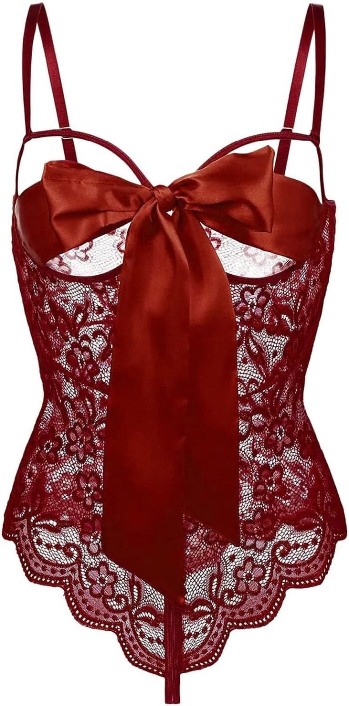 Sexy Lingerie for Women High Waisted See-Through Bow Straps Bra Sets With Garter Belt Lace Babydoll for Couple - Image 3