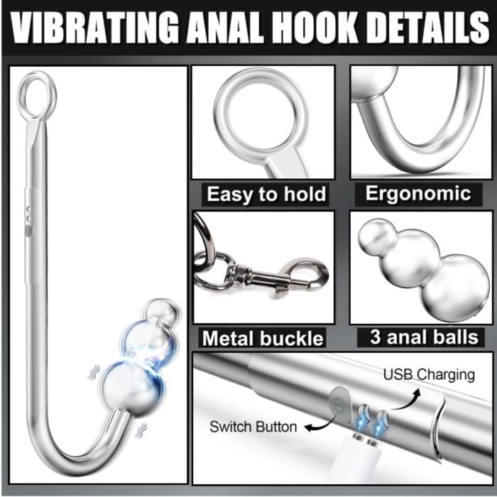Vibrating Anal Hook BDSM Sex Bondage Restraints Kit, Thigh Sling Chest Harness Behind Back Handcuffs, 3 Balls Anal Trainer with 9 Vibration Modes, SM Fetish Unisex Sex Toys for Couples - Image 5