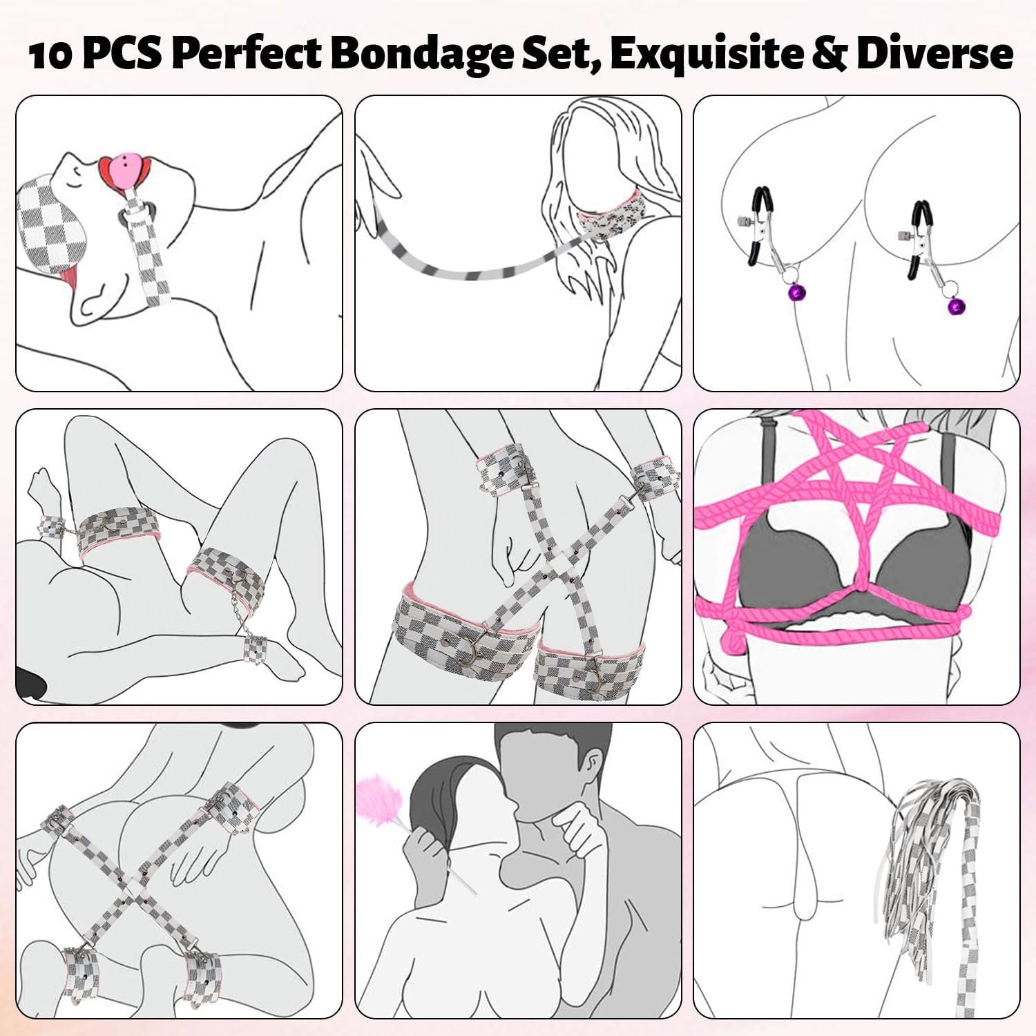 2025 SM Games Sex Bed Toys Bondage Rope Kit Restraints BDSM Sex Bondage Set with Handcuffs and Leg Straps Cuffs Restraint Tied Down Arms and Legs Sex Toys for Couple Sweater U4 - Image 4