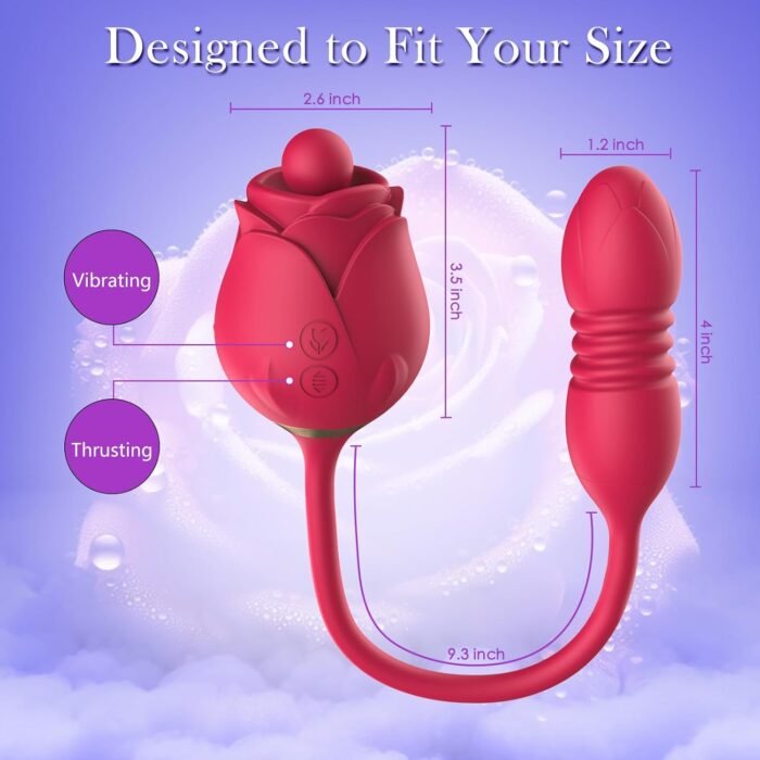 3 in 1 Rose Sex Toys Clitoral Licking Thrusting Dildo G Spot Vibrators for Women Clit Nipple Stimulator with 10 Licker Patterns & 10 Strong Thrusting Vibration Adult Toys for Women Couples - Image 3