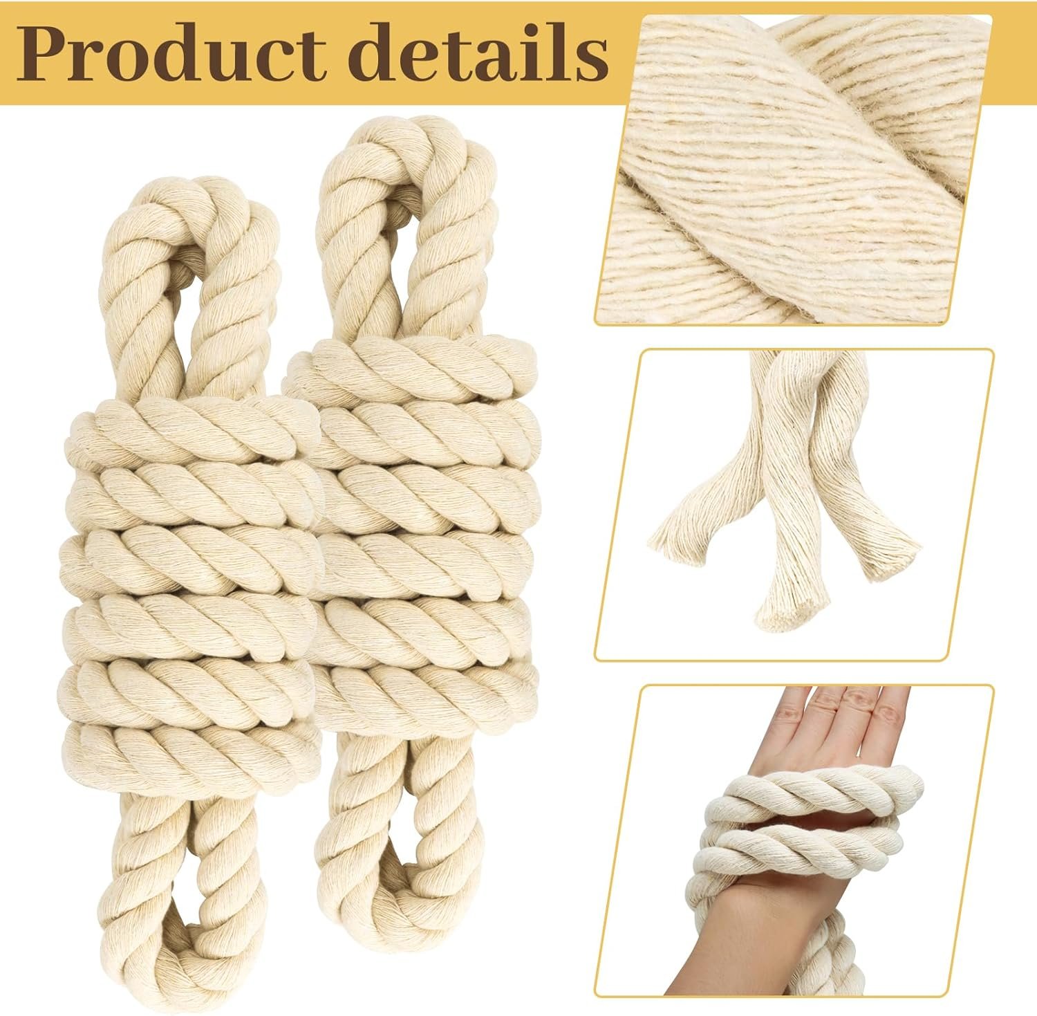 2 Pack 10ft Natural Twisted Cotton Rope - Strong Triple-Strand Rope for Sports, Crafts, Indoor/Outdoor Use - Image 3
