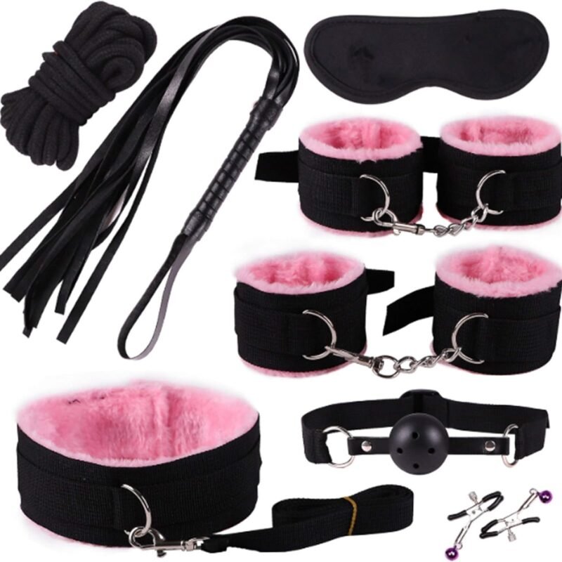 Bondage Kit Restraints Kit Sex Toys for Couples, BSDM Kits for Couples, BDSM Set, Adjustable Bondage Set Fuzzy Handcuffs Ball Gag Couples Sex Toys BSDM Toys for Couples BDSM Toys Couples (Pink)