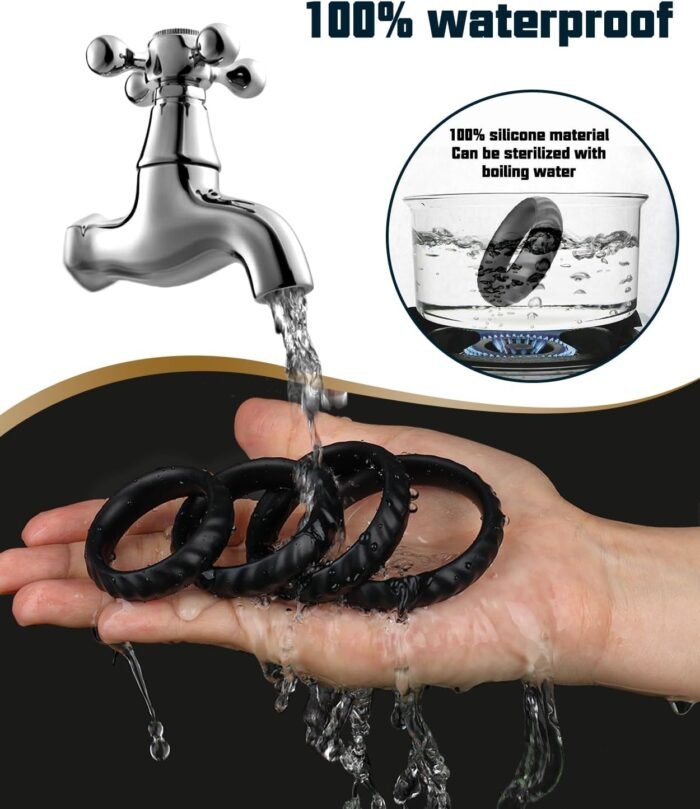 Silicone Penis Rings Set, 4 Different Sizes Cock Rings Sex Toys for Men, Long Lasting Stronger Strechy Adult Sex Toys for Men or Couple - Black - Image 4