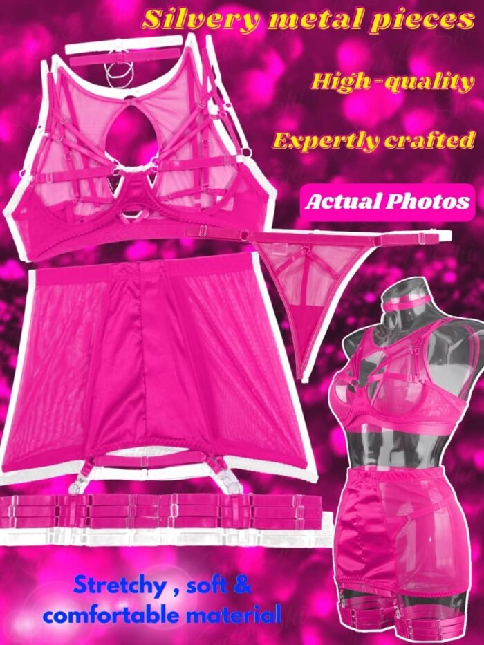 Kaei&Shi Garter Lingerie for Women, Strappy High Waisted Skirt G String 4 Piece Sexy Exotic Lingerie Outfits Set Boudoir - Image 4
