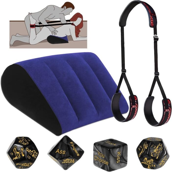 Sex Furniture Kit for Adult Couples - Thigh Sling Sex Things for Couples Kinky Play Hand Leg Cuffs Strap Set Ankle Wrist Restraints for Couple Under Queen Bed and 4pcs Black Sex Dice Set Sweatshirt - Image 3