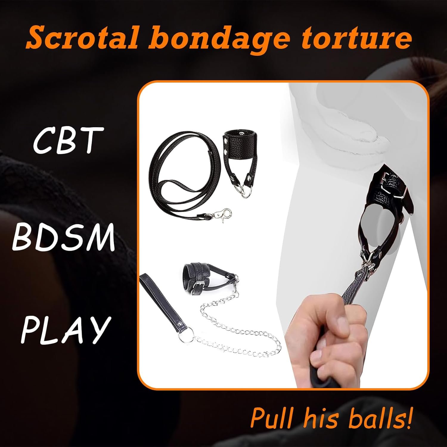 Scrotal Bondage Rope Testicle Sex Restraints for Man, CBT Penis Testicle Crusher Cock Ring Sexual Pleasure Device Chains Leather Pennis Ball Scrotum Chain Scrotal Torture Toys Testicle Crusher CBT - Image 2