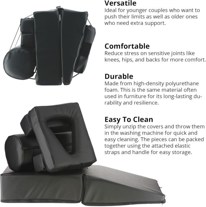 Adam & Eve Perfect Positioning System, 3 Piece Adjustable Sex Wedge and Bolster Set for Deeper Penetration, High Density Foam for Comfort and Support, Removable Machine Washable Covers, Couples Play - Image 4