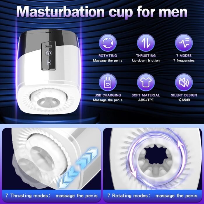 Sex Toys for Men Male Masturbators - Open-Ended Male Sex Toys Pocket Pussy Stroker with 7 Thrusting & Rotating Modes for Penis Stimulation, Blowjob Sex Machine Adult Sex Toys with 3D Realistic Vagina - Image 2