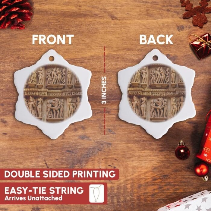 3 inch Snowflake Porcelain Ornament - Erotic carvings of Khajuraho, Madhya Pradesh, India. Temples - Image 3