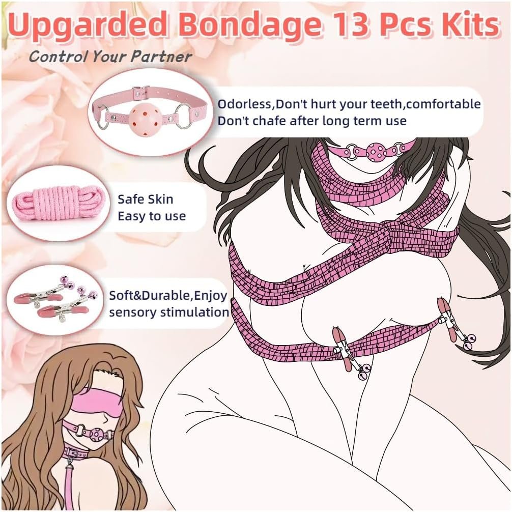 BDSM Restraints Bondage Kits 13 Pcs Sex Toys for Beginner Handcuffs Ankle Cuffs Collar Blindfold Anal Toys Play Adult SM Games for Couples - Image 3