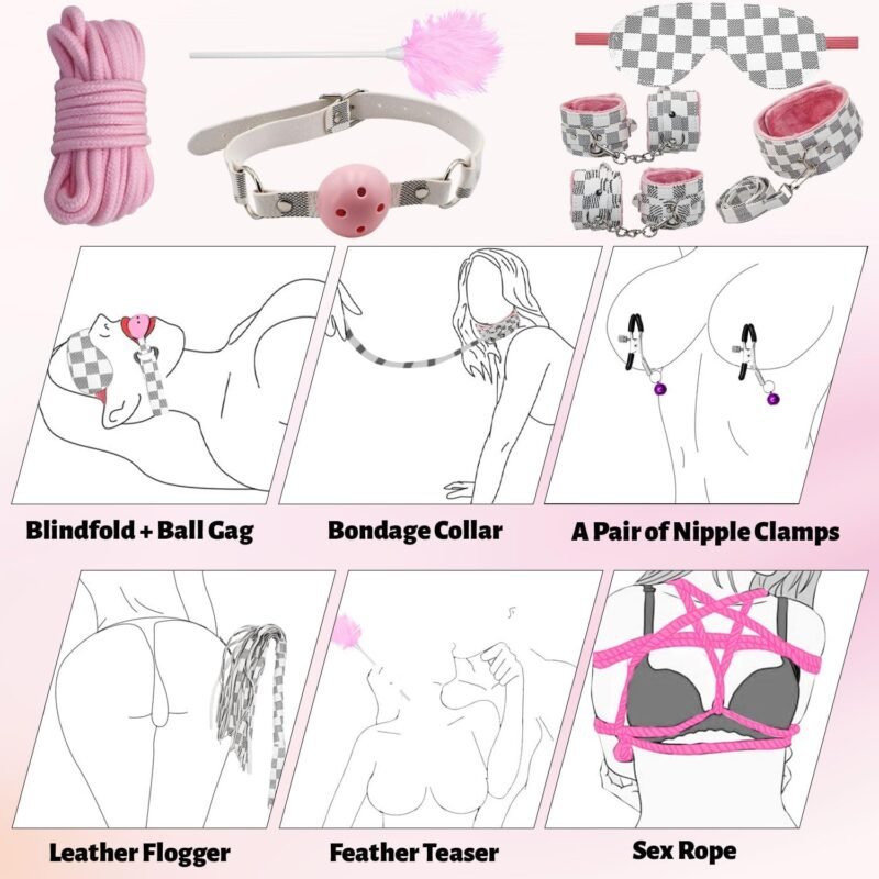 2025 SM Games Sex Bed Toys Bondage Rope Kit Restraints BDSM Sex Bondage Set with Handcuffs and Leg Straps Cuffs Restraint Tied Down Arms and Legs Sex Toys for Couple Sweater U4