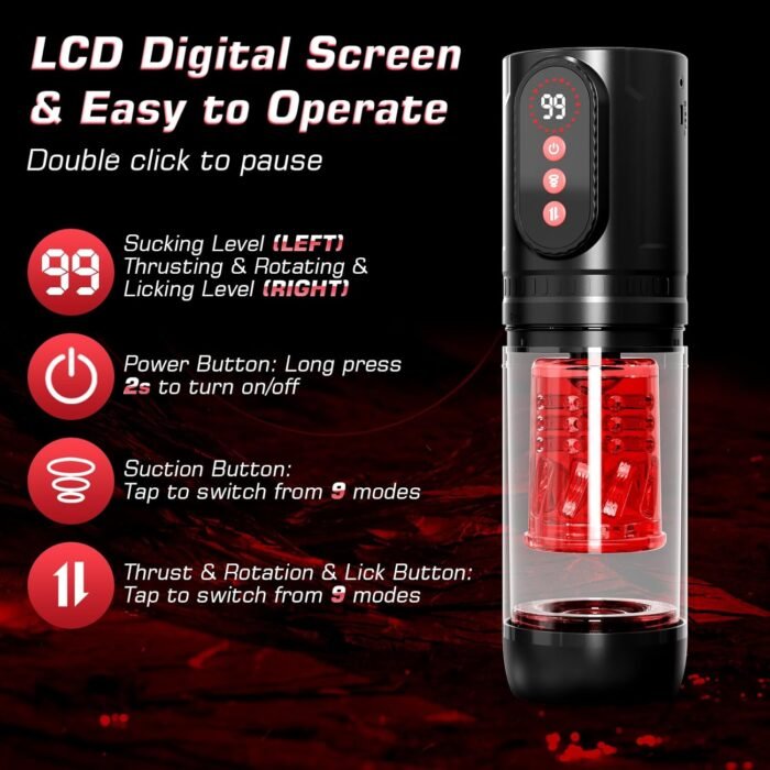 Male Masturbator Male Sex Toys - Sex Toys for Men Penis Pump with 9 Sucking & Thrusting & Rotating & Licking, Mens Sex Toys - Pumps & Enlargers LCD Adult Toys Pocket Pussy Sex Machine Stroker - Image 7
