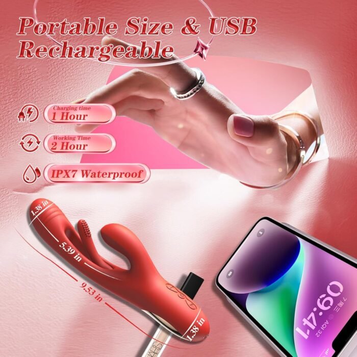 APP Control Vibrator Sex Toy for Women-G Spot Vibrator Flapping Rabbit Vibrator Dildo for Woman Couple Nipple Anal Stimulation, Silicone Vibrator with 7 Licking 7 Vibrating Modes (Red) - Image 6