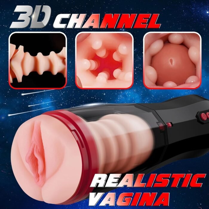 Automatic Male Masturbator Cup with Real Pussy, Pocket Pussy Stroker with 5 Thrusting&10 Vibration, Hands Free Male Sex Toy Adult Toys for Men - Image 4