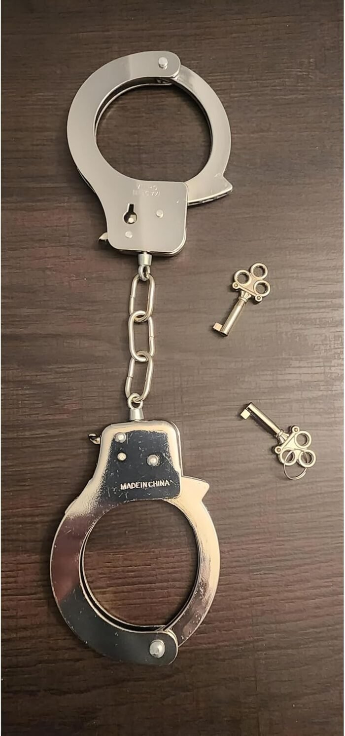 Finduat Metal Handcuffs with Keys, Cop Costume Prop Accessory Party Favors Fake Police Pretend Play Props Party Supplies - Image 4