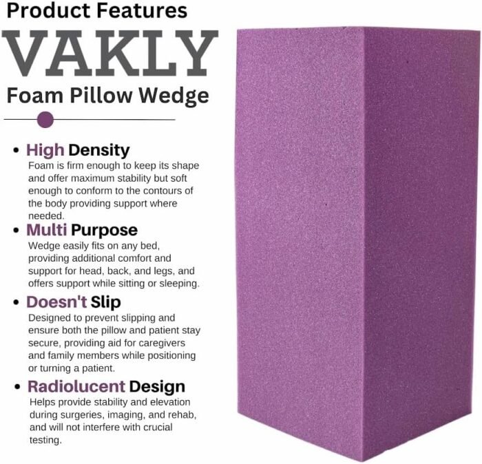 Vakly Foam Body Position Pillow Wedge [16.5x7x10] Elevation Positioning Bolster for Body Alignment and Support (1) - Image 2
