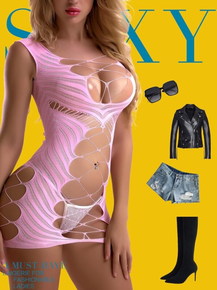 Sexy Lingerie for Women Fishnet Halter Chemise Deep V Hot Mesh Mini Dress Bodysuit Valentine's Day Stripper Outfits - Image 5