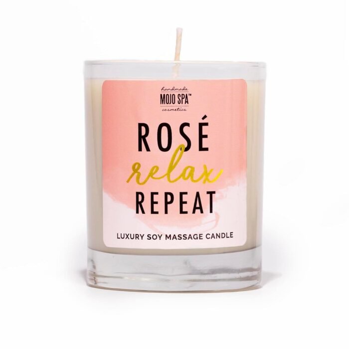 Mojo Spa Rose Relax Repeat Soy Massage Candle | Melts Into a Luxurious Body Cream | 8oz Glass Jar - Image 3