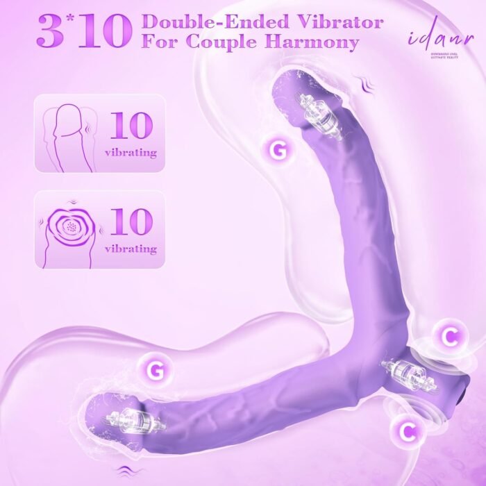 Double Dildo Lesbian Sex Toy, 15.75" Lesbian Toy Double Ended Sided Headed Dildo & Anal Dildos with 10 Vibrating Modes, Long Strapless & Strap on Dildos Rose Women Couple Gay Sex Toys - Image 2