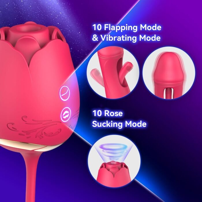 Sucking Vibrator Rose Sex Toys, G Spot Dildo Vibrator for Women with 10 Suctions 10 Flapping Modes, Rose Sex Stimulator Adult Sex Toy, Rose Clit Vibrator - Image 7