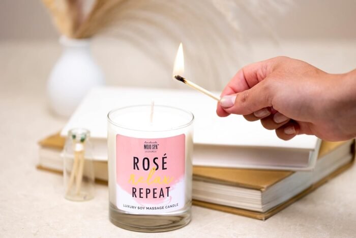 Mojo Spa Rose Relax Repeat Soy Massage Candle | Melts Into a Luxurious Body Cream | 8oz Glass Jar - Image 6