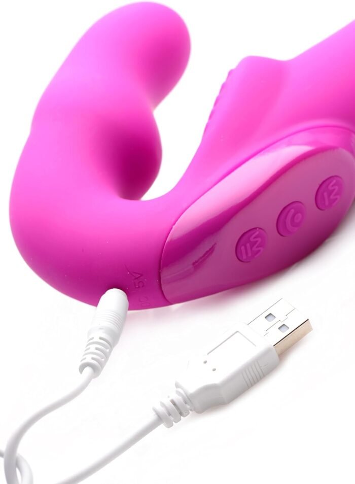 Strap U Evoke Rechargeable Vibrating Silicone Strapless Strap On, Pink - Image 5