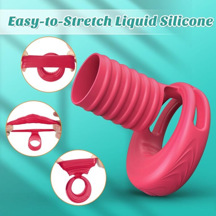 Vibrating Cock Ring with Elastic Penis Sleeve, Couples Sex Toys for Men Women Boefous Penis Vibrator, Female Male Adult Sex Toy APP Remote Vibrators, Vagina Stimulation Pleasure Penis Ring, Rose - Image 4