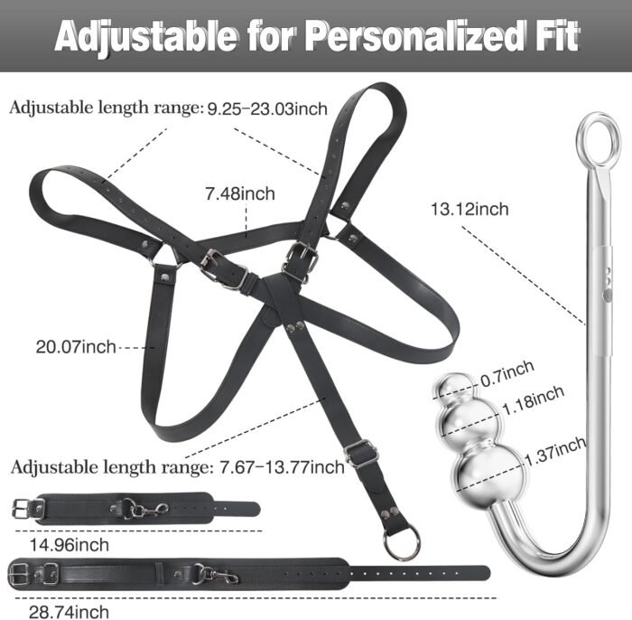 Vibrating Anal Hook BDSM Sex Bondage Restraints Kit, Thigh Sling Chest Harness Behind Back Handcuffs, 3 Balls Anal Trainer with 9 Vibration Modes, SM Fetish Unisex Sex Toys for Couples - Image 6