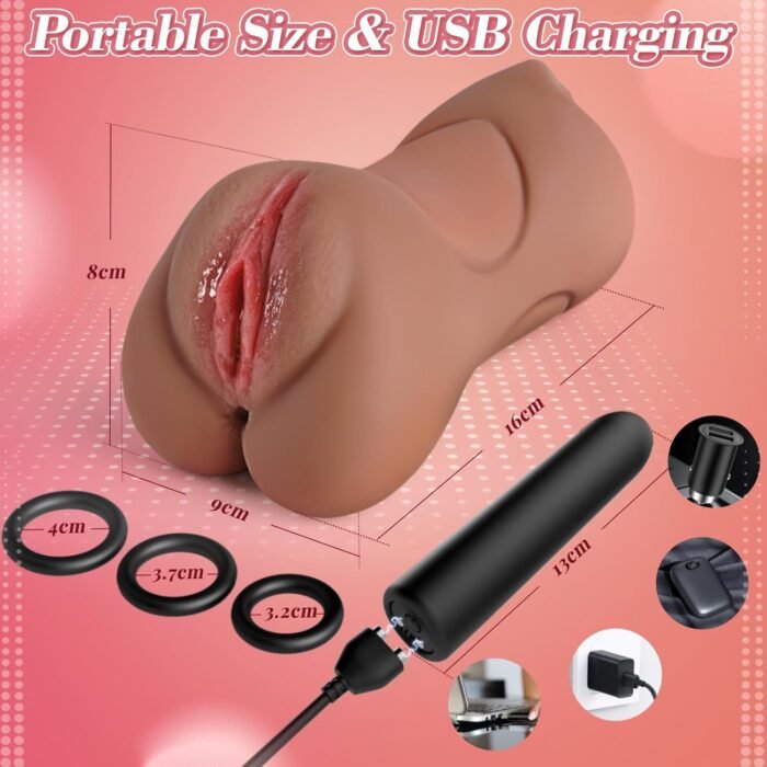 Male Masturbator Sex Toys for Men - 3 in 1 Pocket Pussy Adult Toys Mens Stroker with Bullet Vibrator & 3 Penis Ring, 10 Vibration Modes Male Sex Toy with 3D Realistic Textured Adult Toy for Men - Image 6