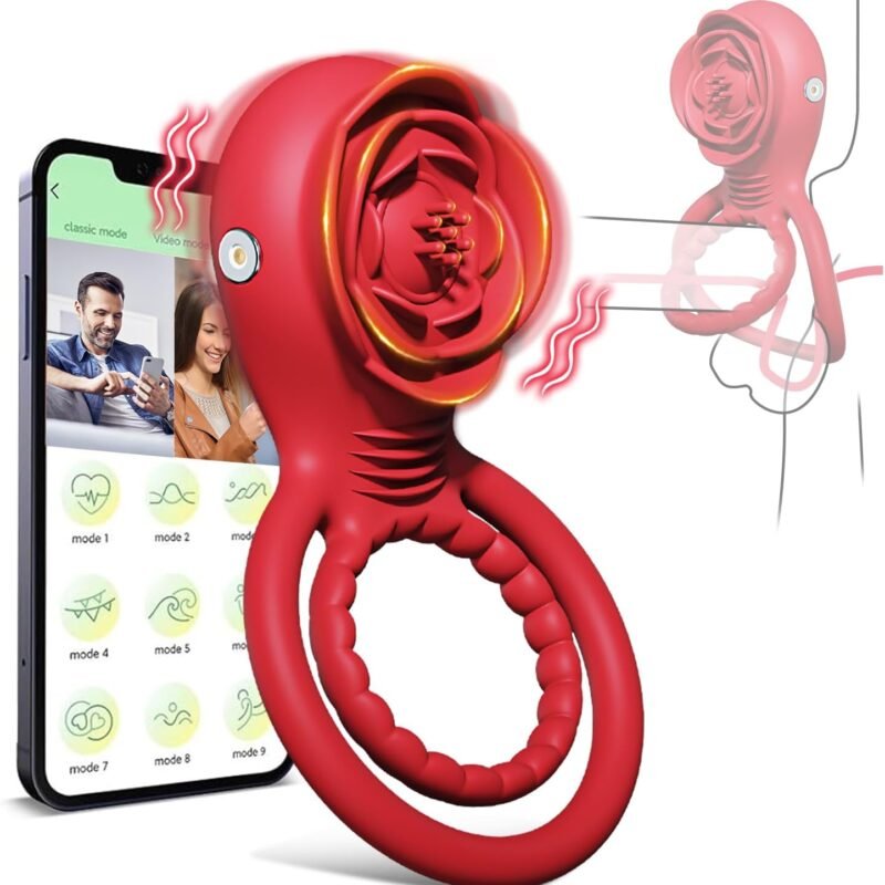 Rose Sex Toys Vibrator - APP Couples Adult Toys Clitoral Stimulator Penis Ring Vibrators, Vibrating Cock Ring Penis Trainer with 10 Vibrations Male Sex Toy for Women and Men Sex Games