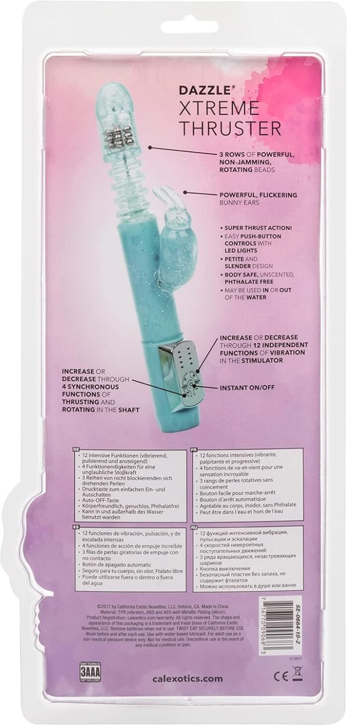 CalExotics Dazzle Xtreme Thruster – Thrusting 12 Function Rabbit Vibrator - Waterproof Vibe Sex Toys for Couples – Luxury Adult Hands Free G Spot Massager - Blue - Image 6