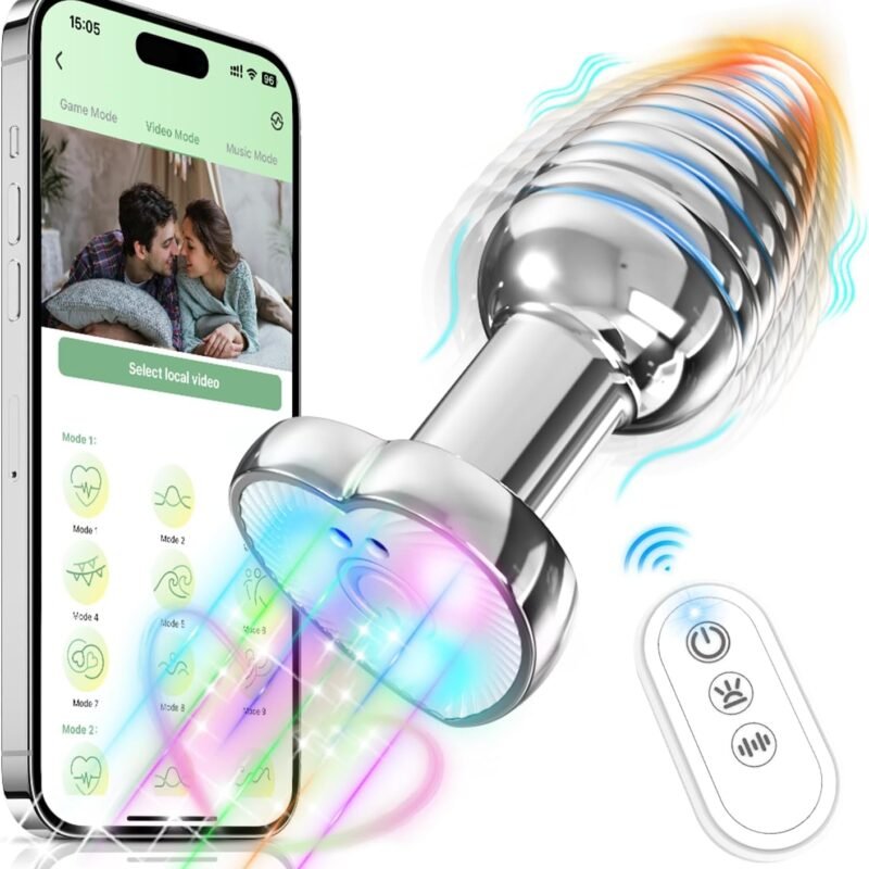 Vibrating Anal Plug Sex Toys - Light Up Butt Vibrator with 9 Vibrating Mode, Training Anal Beads Prostate Massager with Heart Base, APP Control Adult Sex Toys for Women Men Gay Solo(3.11 in)