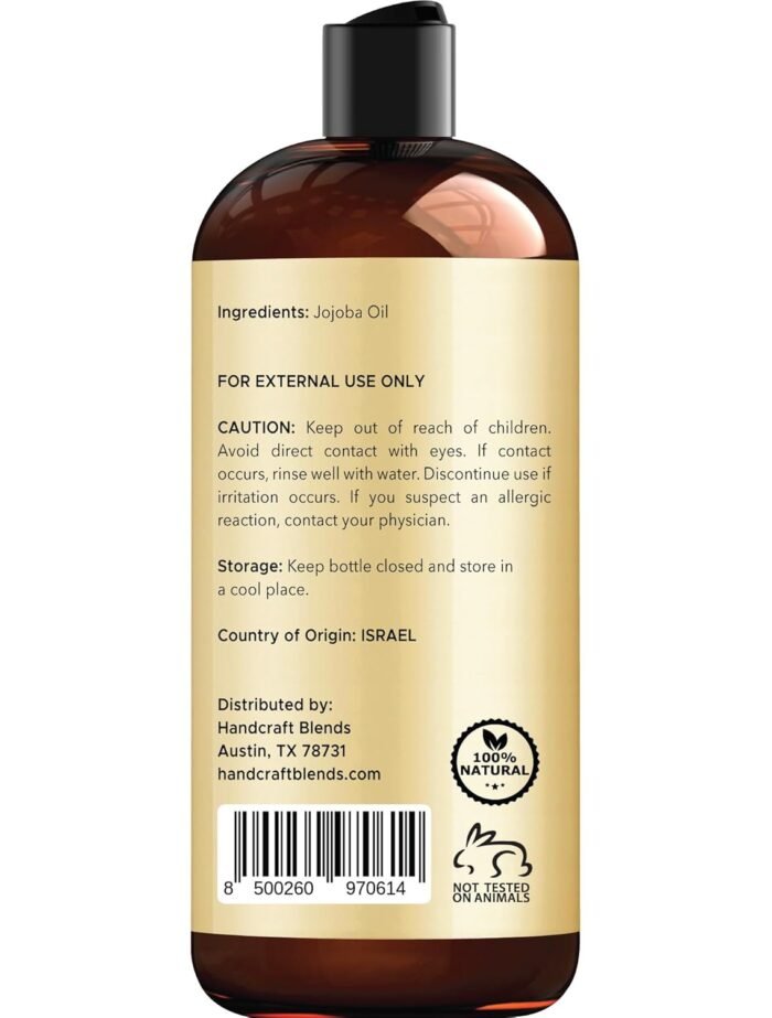 Handcraft Blends Jojoba Oil - Cold-Pressed 16 Fl Oz - 100% Pure and Natural Premium Grade Carrier Oil for Skin and Hair - Body Massage - Hexane-Free - Hair Relaxer for Tight Curls - Image 3