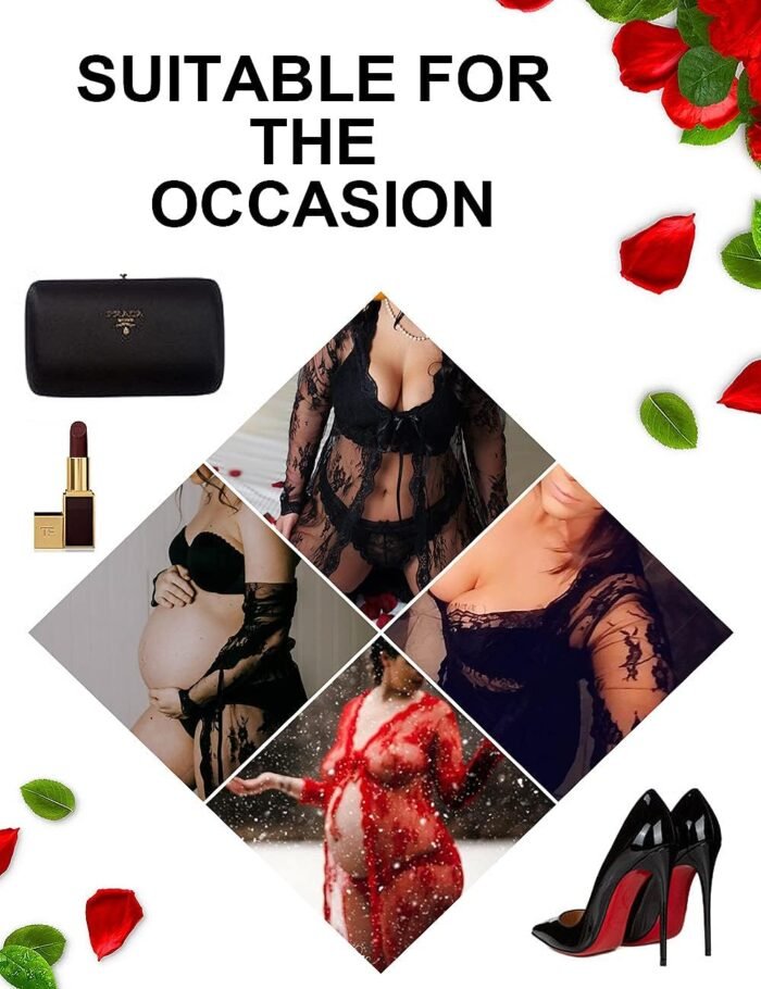 Lingerie for Women Sexy Long Lace Dress Sheer Gown See Through Kimono Robe - Image 4