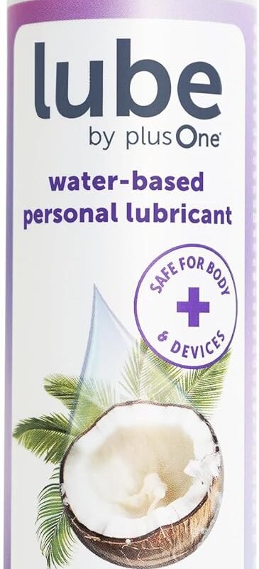 plusOne Massage & Glide 2-in-1 Lubricant, Water-Based Lube with Coconut Oil, pH-Balanced, Non-Sticky, Condom and Toy Safe, 4 Fl Oz