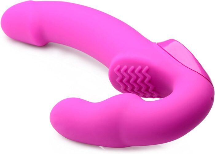 Strap U Evoke Rechargeable Vibrating Silicone Strapless Strap On, Pink - Image 4