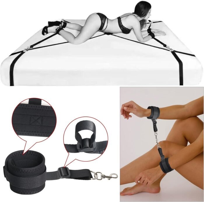 Bed Restraints BDSM Kit Super Easy Install, Wrist Ankle Cuff Multifunction Fetish Bondage Rope for Adults Women Couples Role Play Game Pleasure SM Tool - Image 5