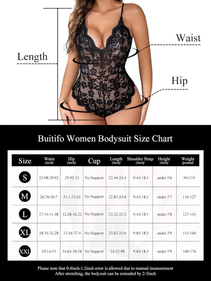Buitifo Women Lace Bodysuit One Piece Babydoll Backless Mini Teddy V Neck Lingerie - Image 6