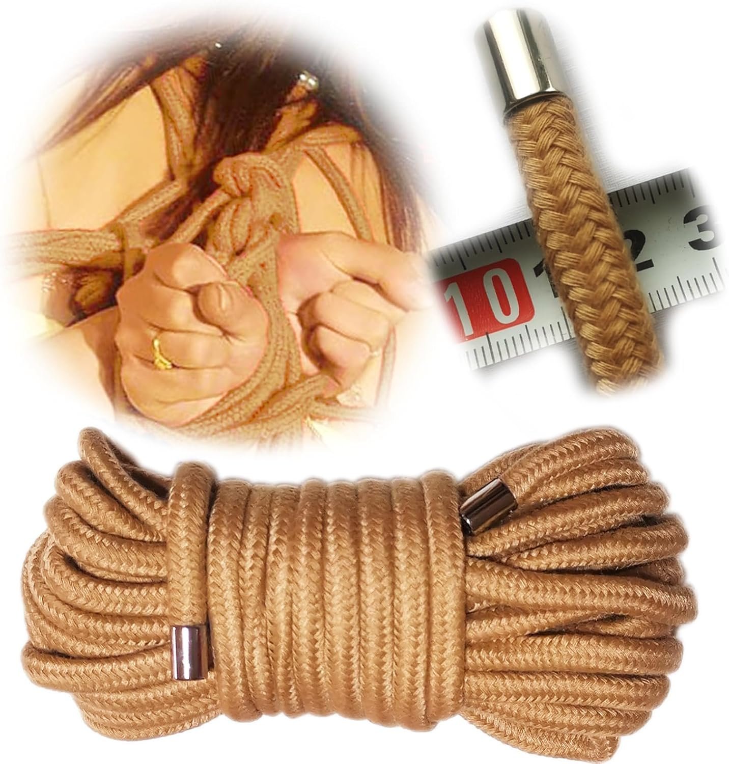 BDSM Shibari Bondage Cotton Rope Kit for Bedroom Play Bondaged Rope for Sex Blindfold Silk Eye Mask,Adult Sex Toy for Women couples's Game,32 Feet 8MM (3 Rope,1 SM Collar,1 Satin Eye Mask) - Image 3