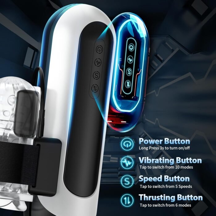 Automatic Penis Pump Male Sex Toy Sex Toys for Men Automatic Male Masturbator,Male Sex Toys with 6 Types of Piston Modes 5 Speed Changes + 10 Vibrating (Black&White) - Image 5