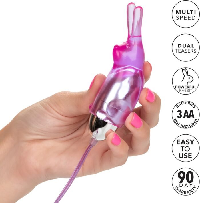 CalExotics Dual Bunny Teaser - Double Bullet Vibrator with Rabbit Tickler - Sex Toys for Couples - Adult Vibe Eggs Massagers - Purple - Image 3