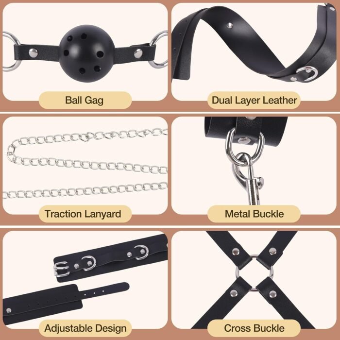 Sex Bondage BDSM Kit Restraints -11PCS Sex Toys Kit with Adjustable Handcuffs Collar Ankle Cuff Blindfold Sex Leash Ball Gag Whip Adult Games Foreplay Sexual Pleasure Tools for Men Women Couples - Image 4