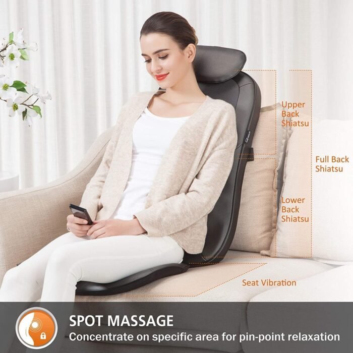 Snailax Back Massager with Heat, Shiatsu Massage Chair Pad for Back Pain, Rolling Kneading Massage Seat Cushion, Gifts for Women/Men, Stress Relax at Home Office - Image 3