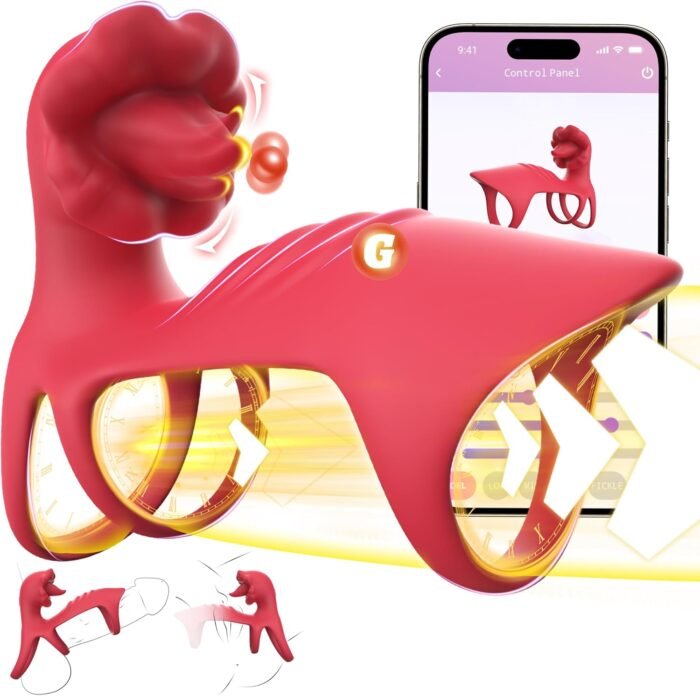 Vibrating Cock Ring Sex Toys for Couples Men - App Remote Control Vibrators Penis Sleeve with Tongue Clitoral Vibrator, Adult Toy Penis Ring Cock Sleeve, Sex Toy for Women Male Penis Extender, Red